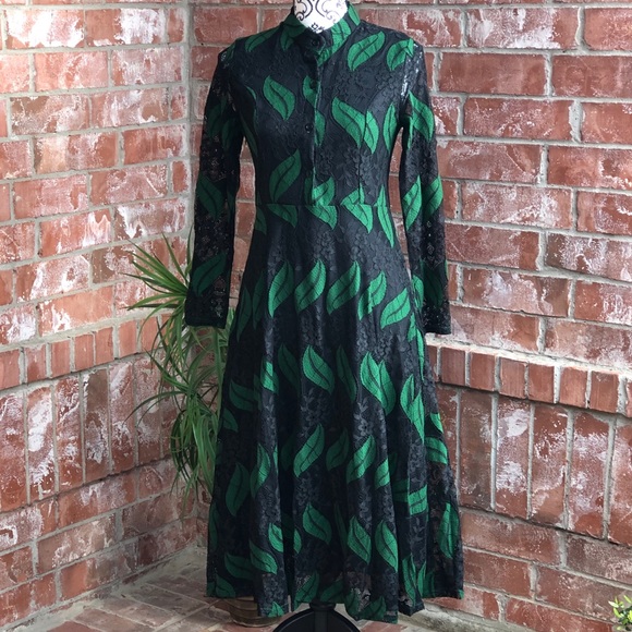 ❤️❤️❤️ Beautiful Green& Black Midi Lace Dress - Picture 8 of 8